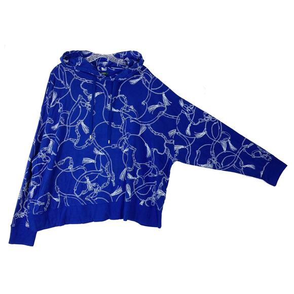 NWOT LAUREN RALPH LAUREN Hoodie Sweatshirt 2X Royal-Blue Equestrian-Horse LongSl - Picture 1 of 10